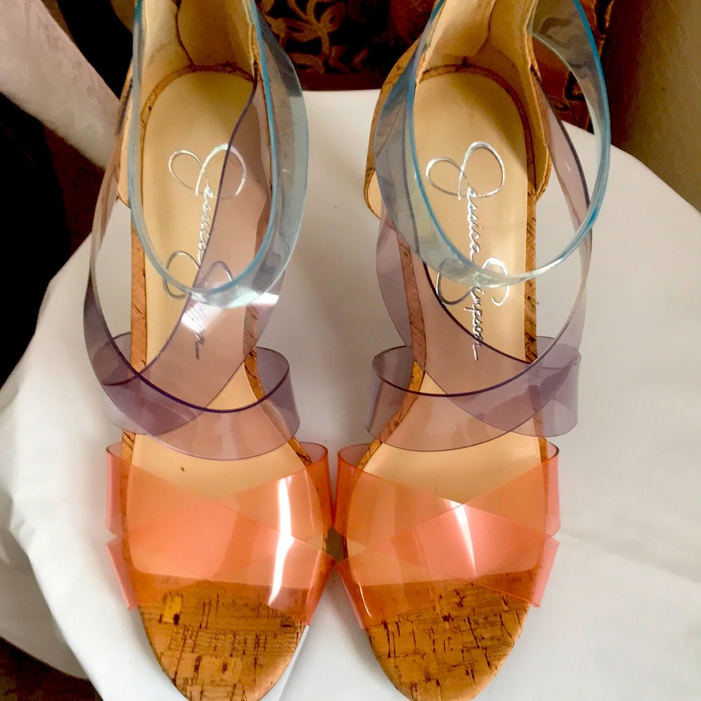 New Jessica Simpson heels 👠 Nat/ orange, purple, blue cork